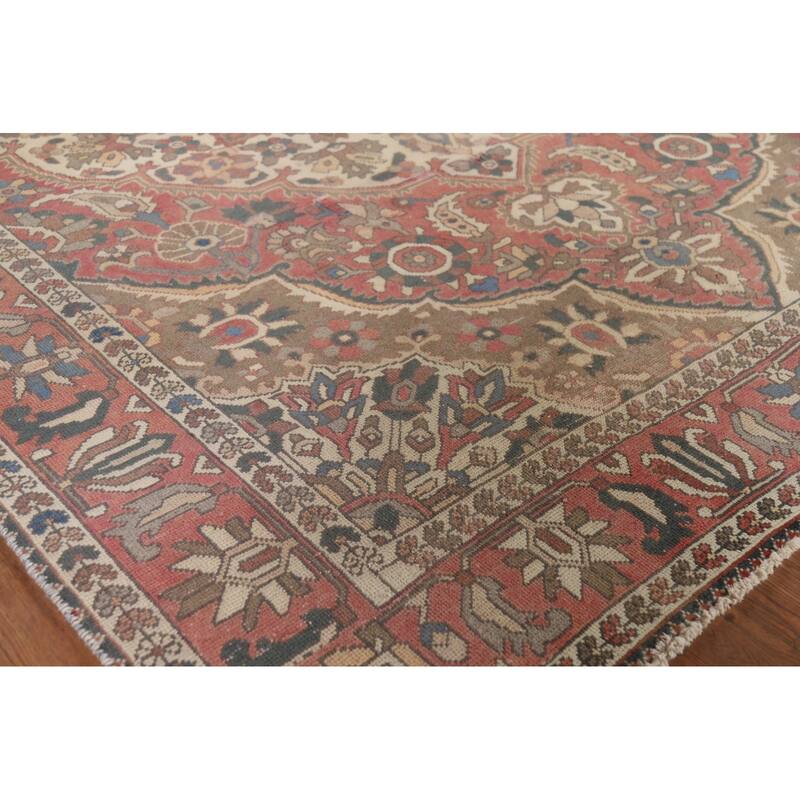 Pink Bakhtiari Vintage Persian Area Rug Handmade Wool Carpet - 6'10" x 9'10"