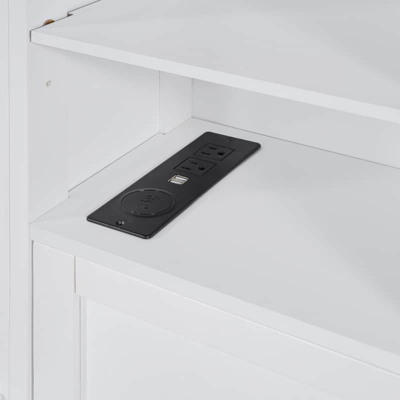 White Wooden Queen Size Bed With Integrated Storage Cabinet, Shelf, and Drawers, USB Ports