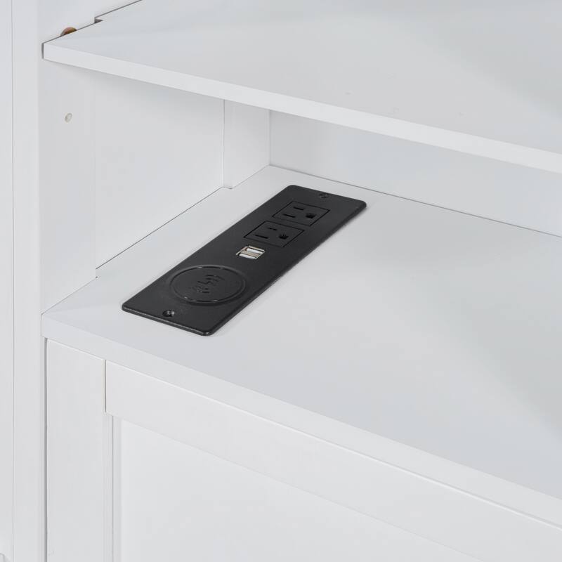 Wood Platform Bed Frame with All-in-One Cabinet and Shelf