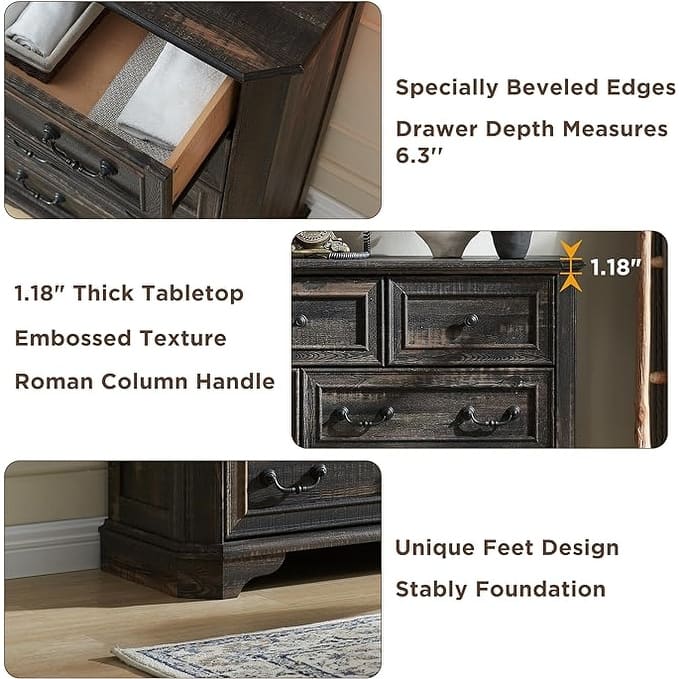 Farmhouse 5 Drawers Dresser, Wood Chest of Drawers, Dressers Organizer