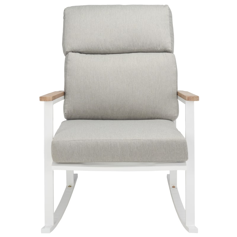 SAFAVIEH Couture Aurilla White/Grey Outdoor Rocking Chair - 32" W x 40" D x 38" H - 32W x 40D x 38H