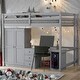 preview thumbnail 13 of 22, Full Size Loft Bed with Integrated Wardrobe, Desk, and Storage Drawers, Space-Saving White Design Grey