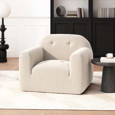 Roomfitters Oversized Modern Lounge Chair with Rounded Arms and Tufted Backrest for Living Room or Office, Cream