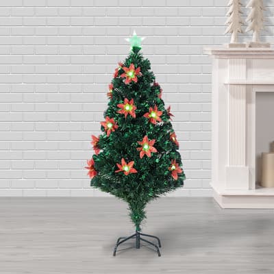 4 ft. Pre Lit Color Changing Fiber Optic Poinsettia Tree