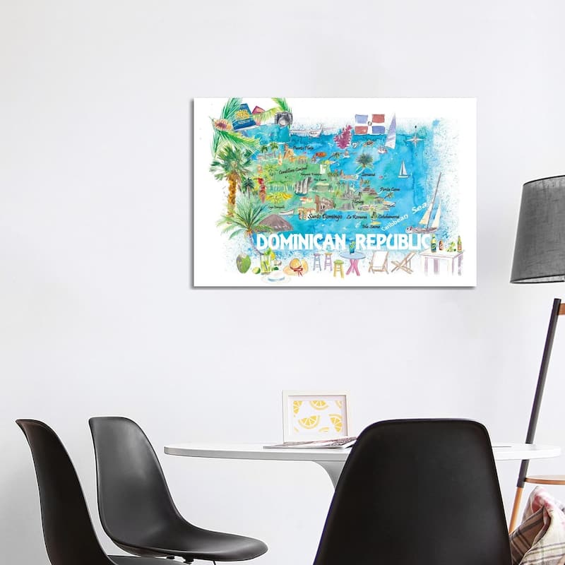iCanvas "Dominican Republic Illustrated Travel Map With Roads And Highlights" by Markus & Martina Bleichner Canvas Print - 26x40x1.5