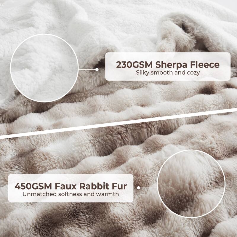3 Pieces Fluffy Faux Rabbit Fur Comforter Set, Plush Fuzzy Bedding Set for Winter