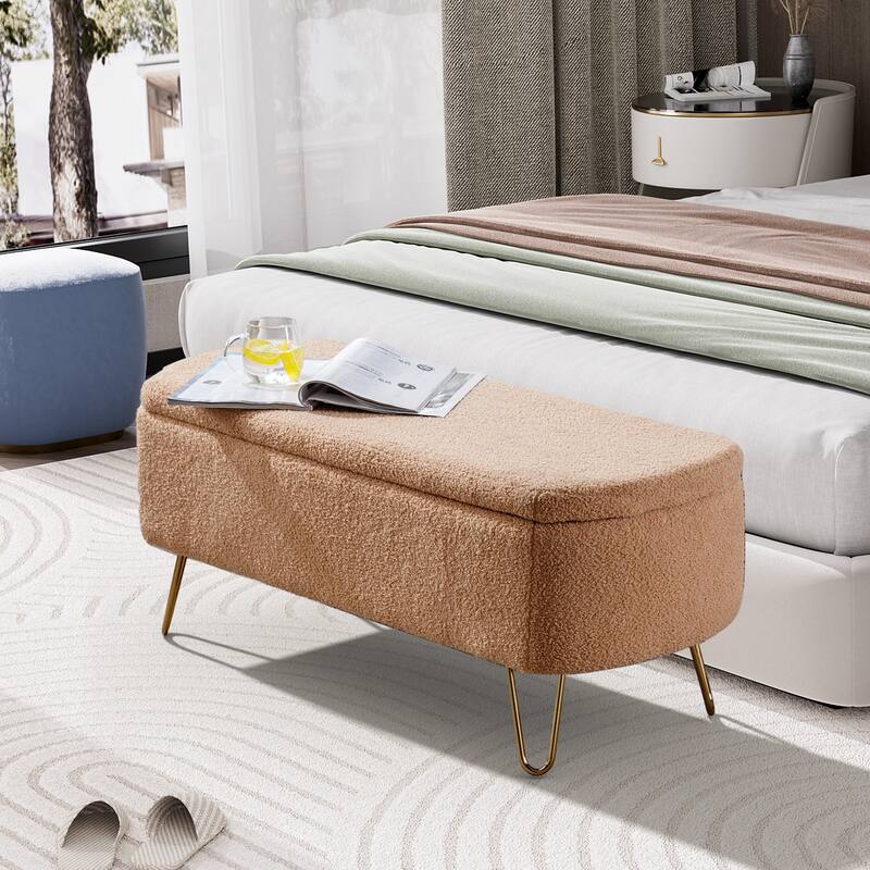 Ouyessir Modern Sherpa Storage Bench, Ottoman with Storage