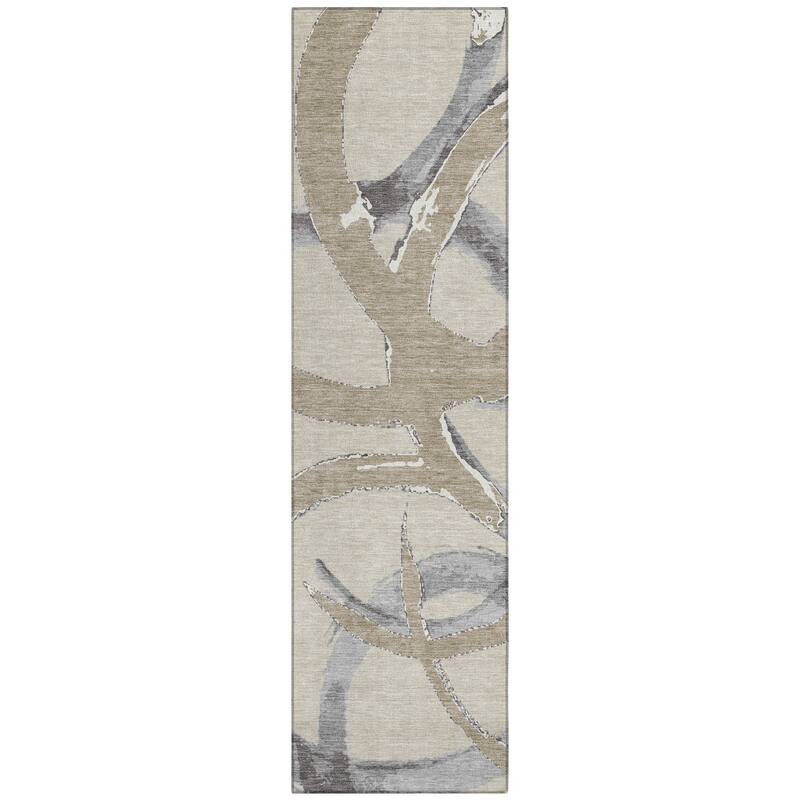 Machine Washable Indoor/ Outdoor Abstract Contemporary Chantille Rug