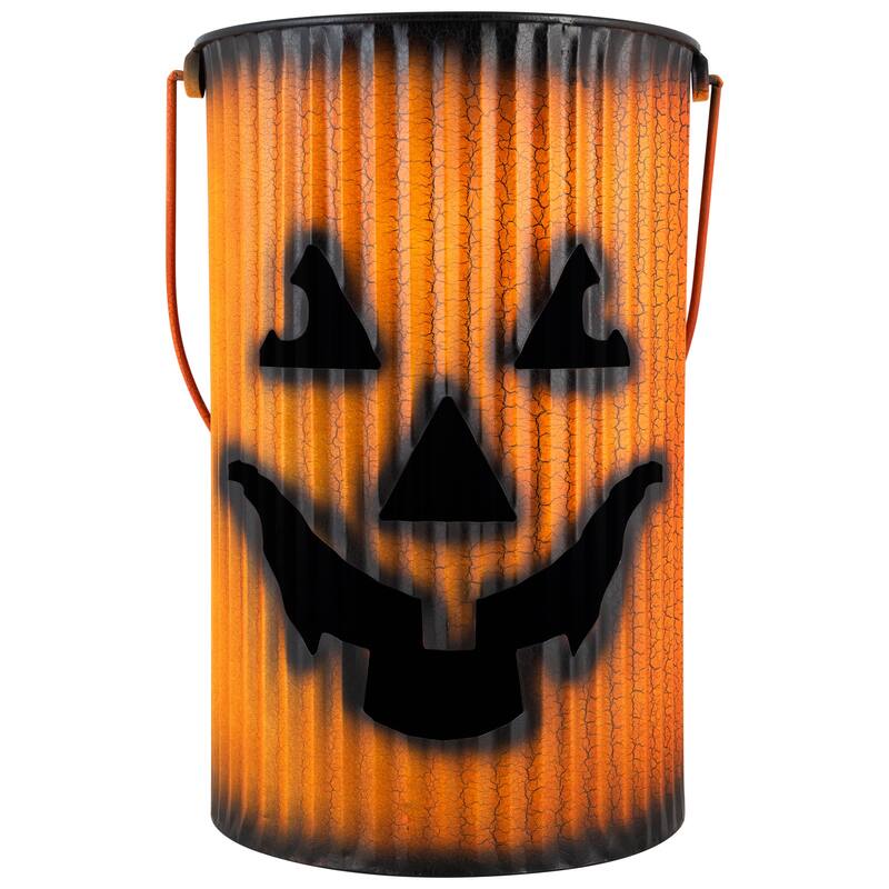 3 Piece Black Orange Metal Pumpkin Lantern Set Halloween Decoration