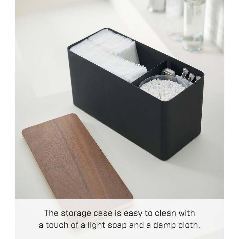 Yamazaki Home Countertop Organizer, Steel and Wood, Lid - L 4.13 x W 9.06 x H 5.51 inches