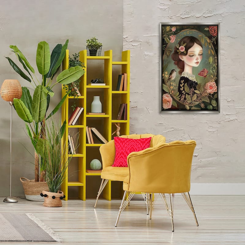 Stupell Vintage Lady & Floral Border Framed Floater Canvas Wall Art Design By The Dutch Lady