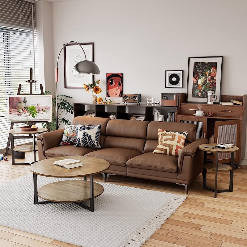 Round Coffee Table with Solid Wood Storage Circle Center Table