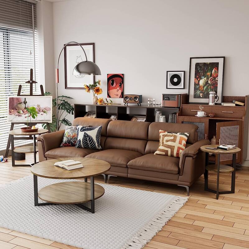 Round Coffee Table with Solid Wood Storage Circle Center Table