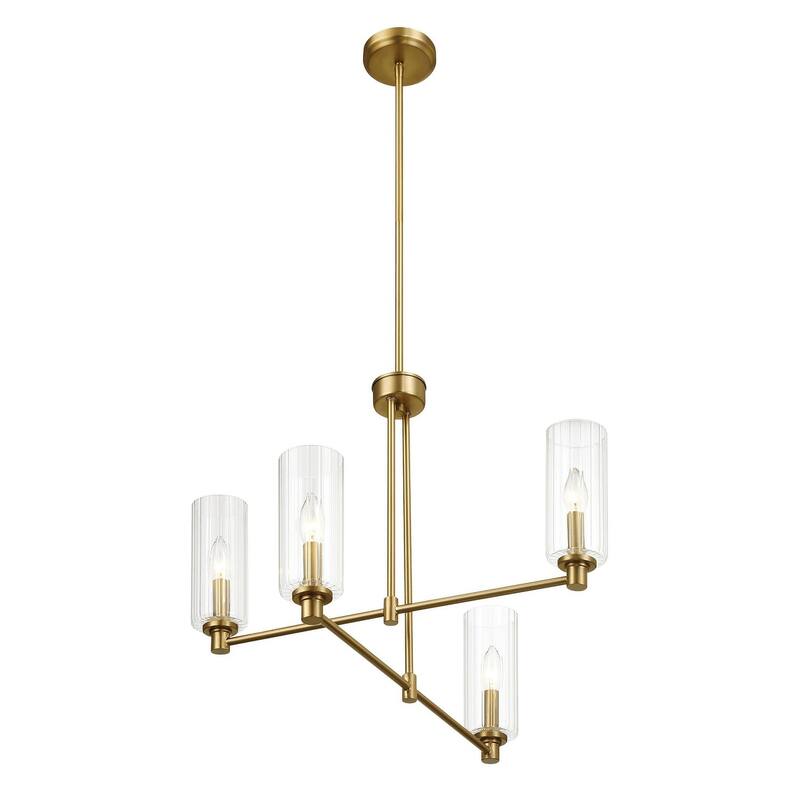 Four Lights Chandelier With Clear Ribbed Glass -Satin Brass