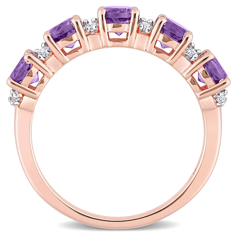 Miadora Rose Plated Sterling Silver Amethyst and White Topaz Stackable Eternity Wedding Band Ring