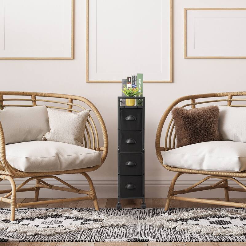 4 Drawers Narrow Dresser, Fabric Storage Cabinet, Vertical Standing Storage Chest