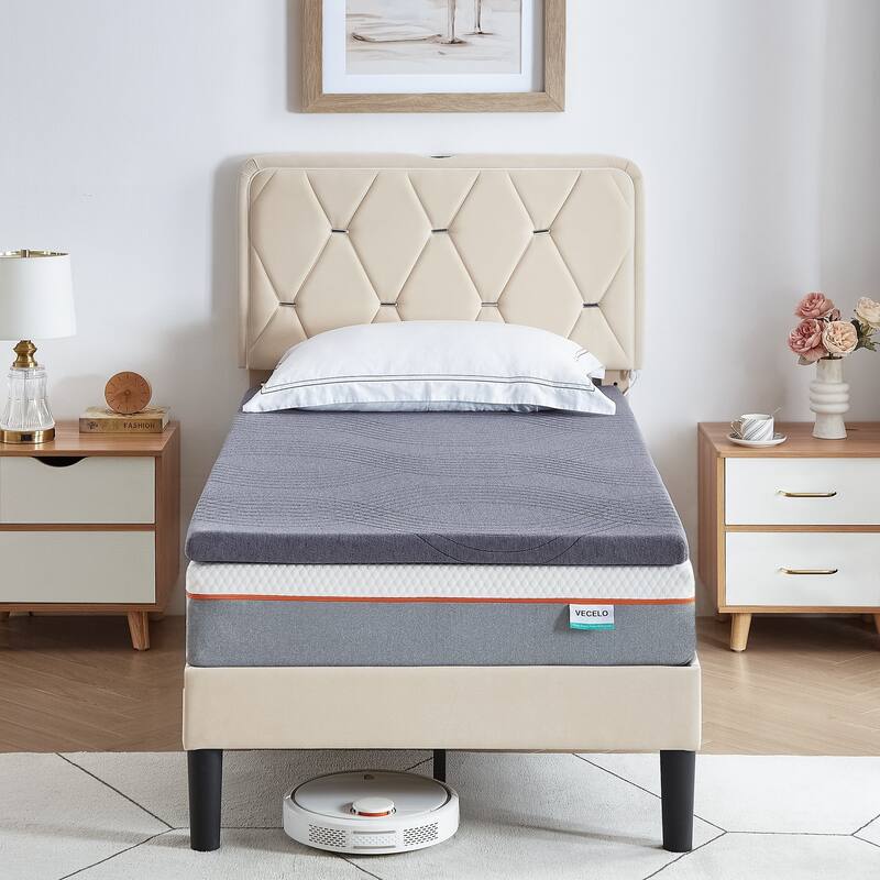 2 Inch Mattress Topper, Comfort Memory Foam Bed Topper with Removable Washable Cover, Gray - Grey