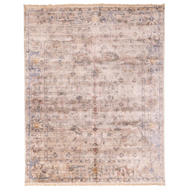 ECARPETGALLERY Hand-knotted Jules Oushak Light Grey Silk Rug - 7'10 x 9'11