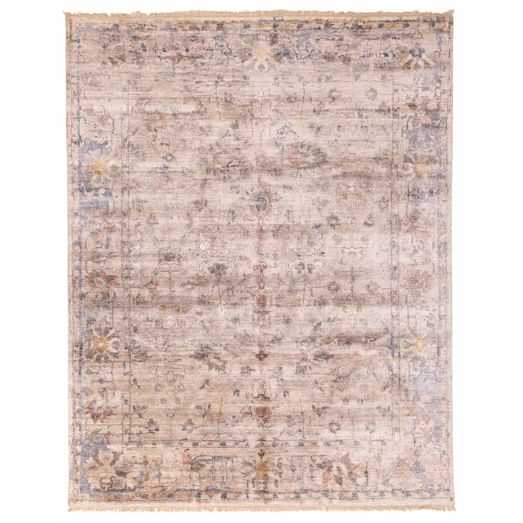 ECARPETGALLERY Hand-knotted Jules Oushak Light Grey Silk Rug - 7'10 x 9'11