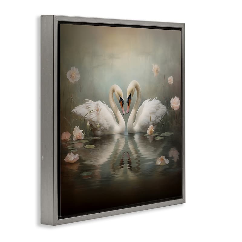 Stupell Romantic Swans in Floral Pond Framed Floater Canvas Wall Art Design By Arlington Prints