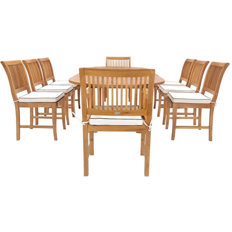 Chic Teak 9 Piece Teak Wood Castle Patio Dining Set including Oval ...