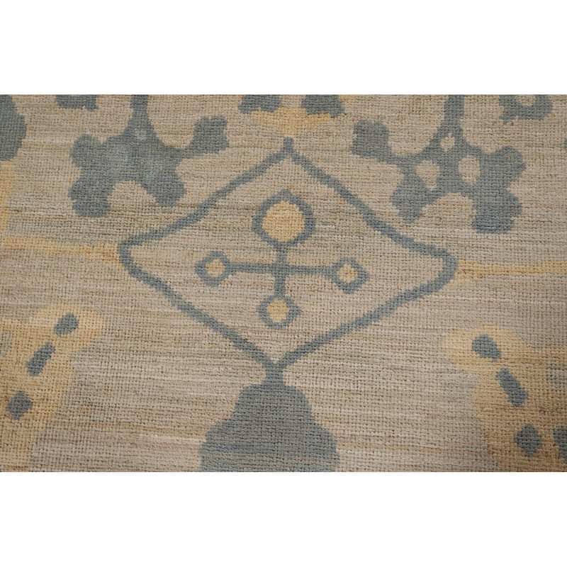 Vegetable Dye Floral Oushak Turkish Rug Hand-Knotted Wool Carpet - 9'6" x 11'11"