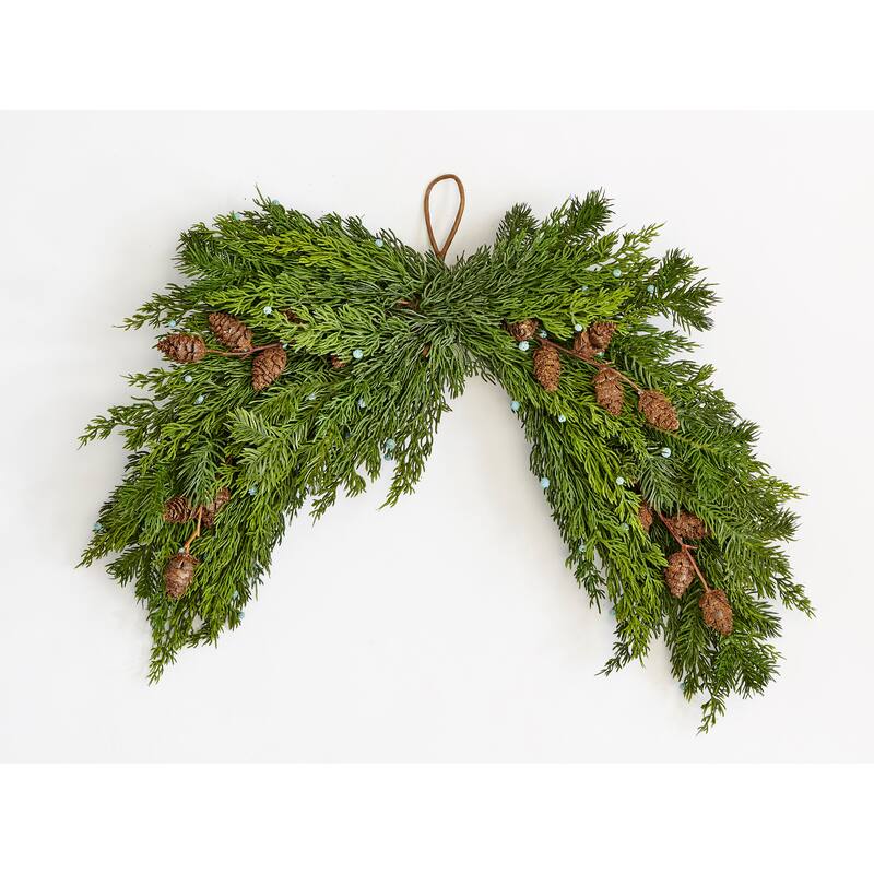 21" Christmas Artificial Evergreen Pine Juniper with Seed Cone Swag - 21