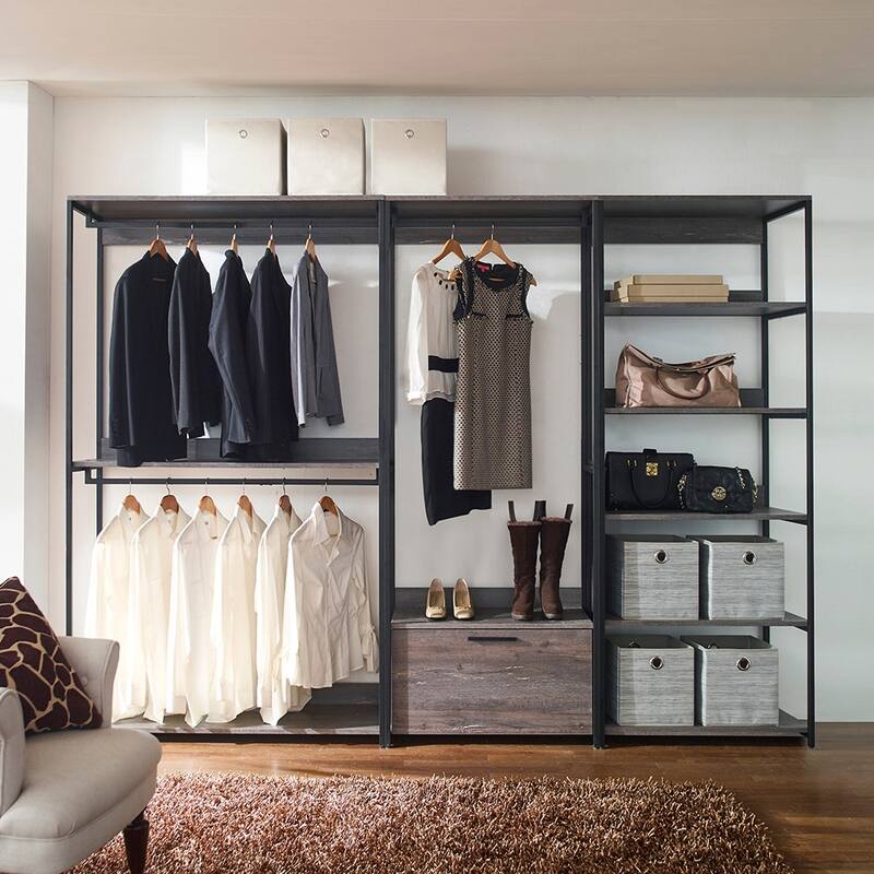 Veronica Wood and Metal Walk-in Closet System - 77.7"H x 111"W x 17.3"D