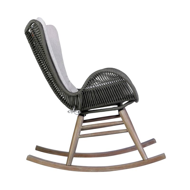 Fanny Solid Eucalyptus Wood & Rope Outdoor Patio Rocking Chair