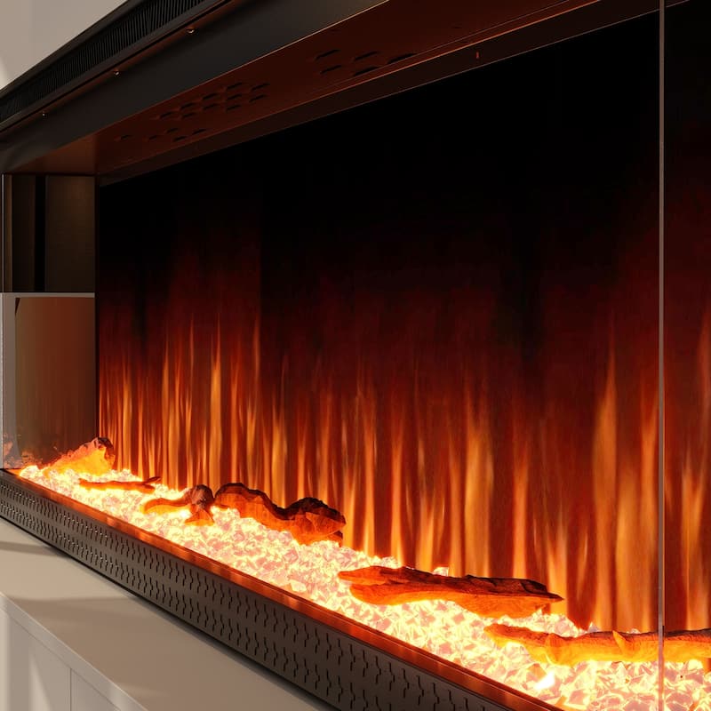 3-Sided Electric Fireplace with 12-Color Flame, Dual Heat Settings 750W/1500W, Smart App & Remote Control – 50/60/70 Inch