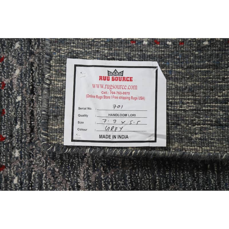 Tribal Gabbeh Indian Area Rug Handmade Grey Oriental Wool Carpet - 5'5" x 7'7"