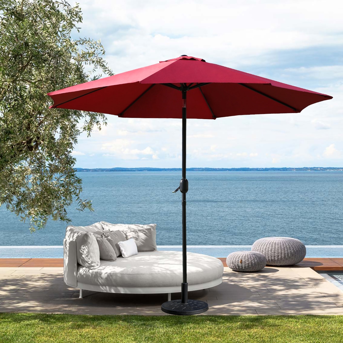 Lotus Home 9ft Market Umbrella with Stand Set