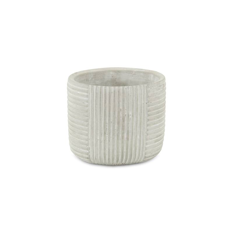 HomeRoots Light Gray Cement 39 Ounce Striped Round Distressed Pot Planter - 5.75 in. x 5.00 in. x 5.75 in.