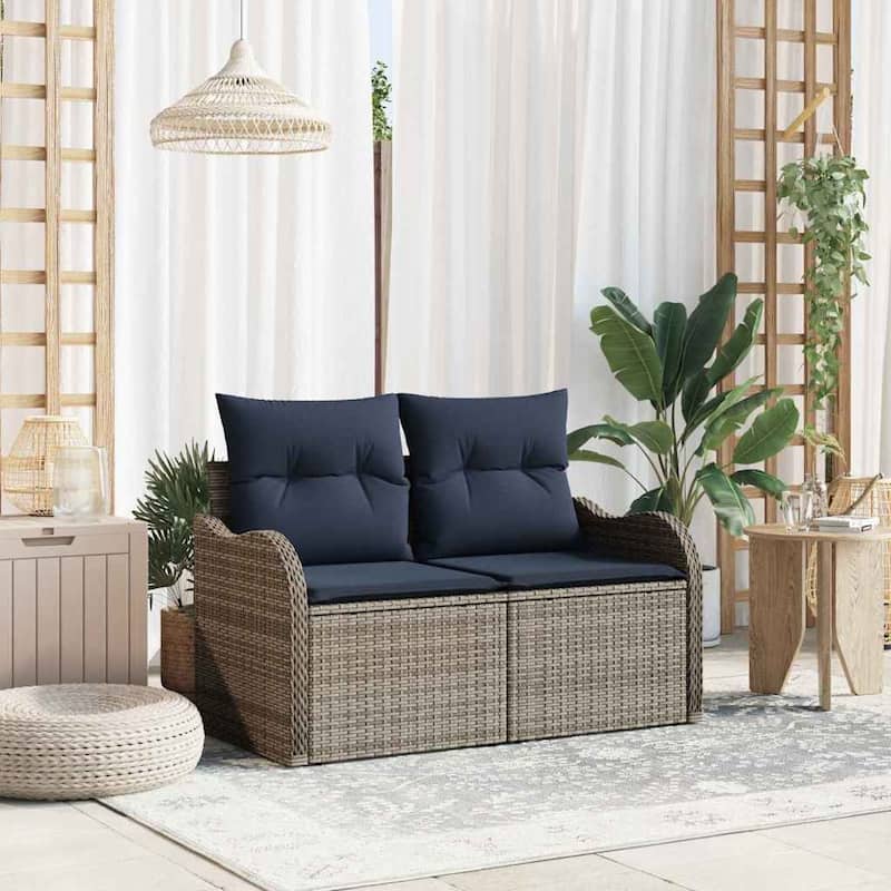 vidaXL Garden Sofa Gray 121 x 62 x 69cm poly rattan - 47.6 x 24.4 x 27.2