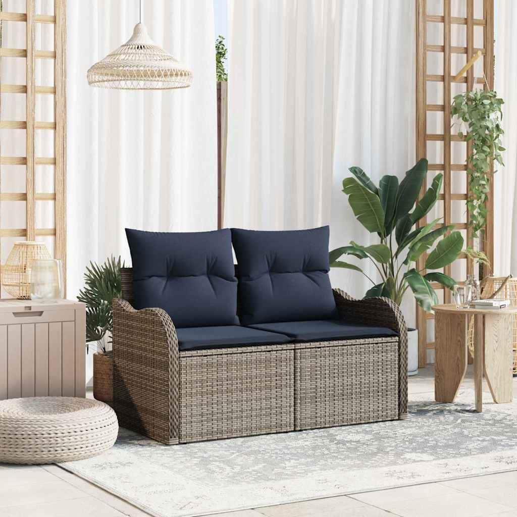 vidaXL Garden Sofa Gray 121 x 62 x 69cm poly rattan - 47.6 x 24.4 x 27.2
