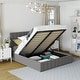 preview thumbnail 1 of 22, Upholstered Platform bed with a Hydraulic Storage System. Grey - Queen