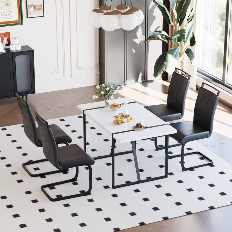 5-Piece Dining Table Set for 4, Kitchen Table Set with Metal Frame and 4 Cushioned Chairs for Dining Room