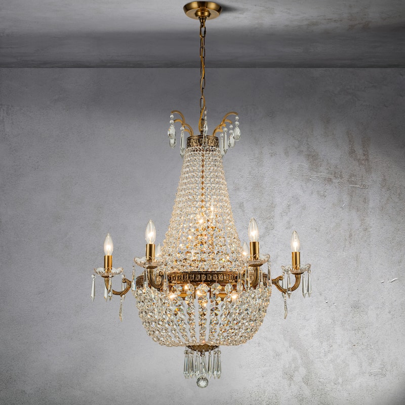 CraftHome Classic Elegance 12-Light Antique Bronze Empire Crystal Candle Chandelier - W30'' × H36"