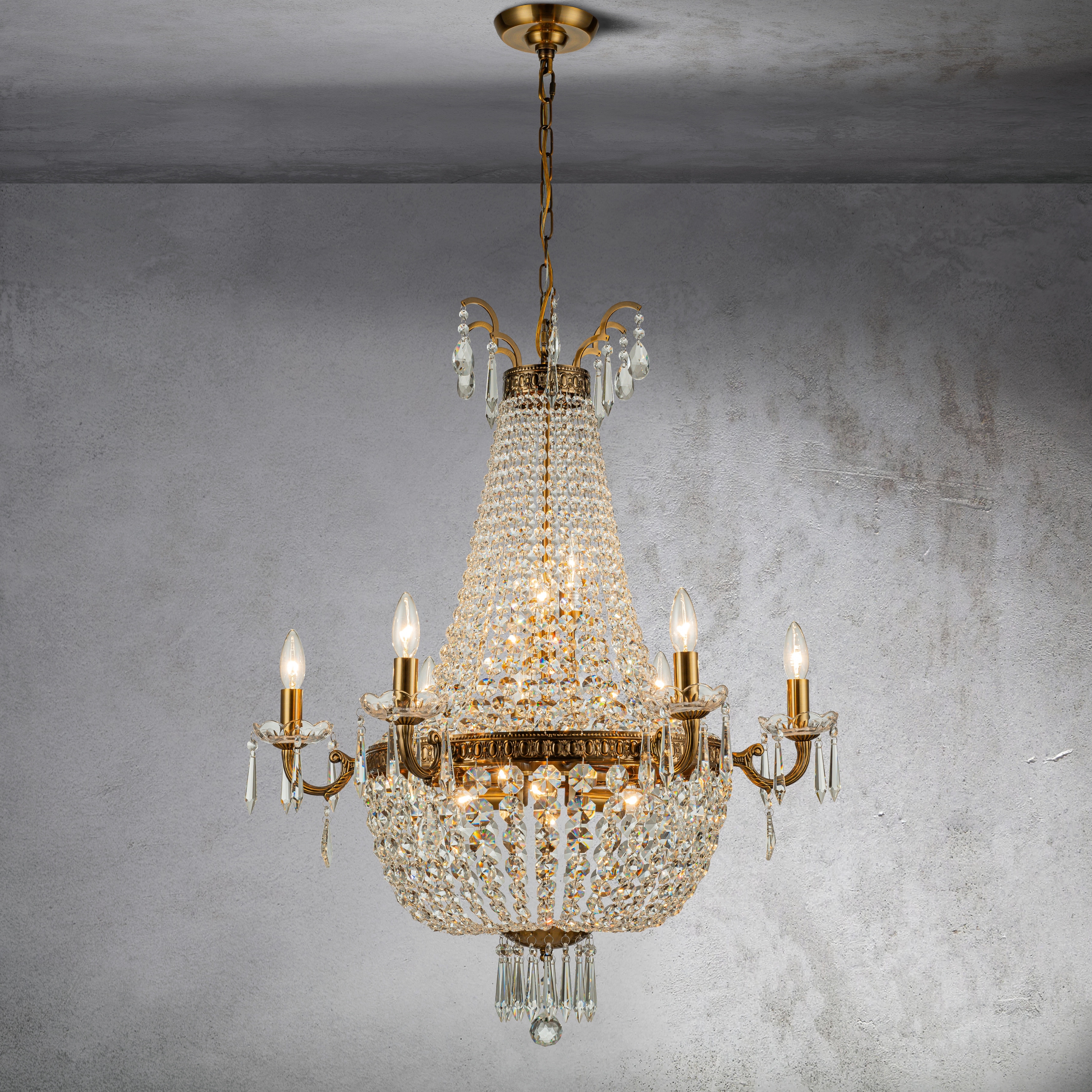CraftHome Classic Elegance 12-Light Antique Bronze Empire Crystal Candle Chandelier - W30'' × H36"