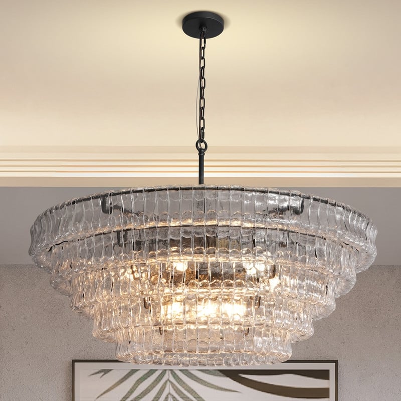 KAYLA 36in-67.4 in. 6-Lights Gold Crystal Drum Chandelier - 47.6in - Sliver-black