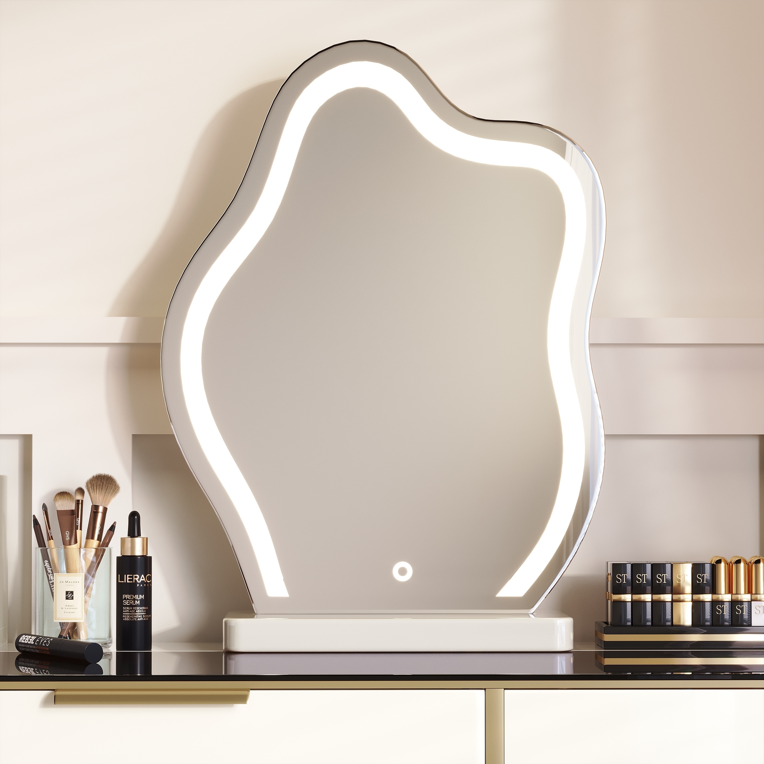 erkki round led metal dresser mirror JASIWAY Round LED Metal Dresser Mirror - Bed Bath & Beyond