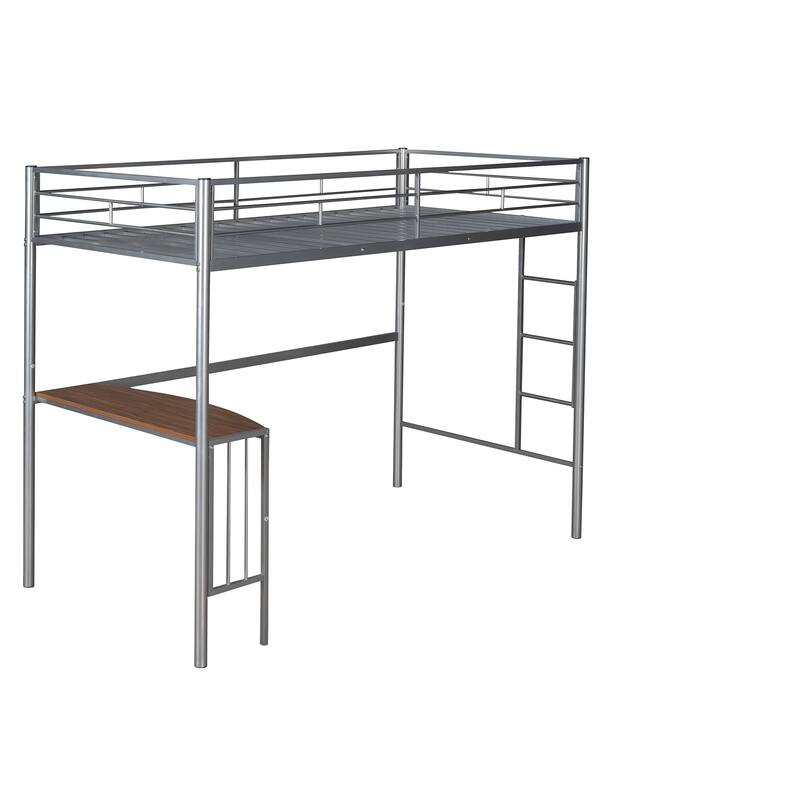 Twin Metal Loft Bed with Desk, Ladder, and Guardrails for Compact Bedrooms