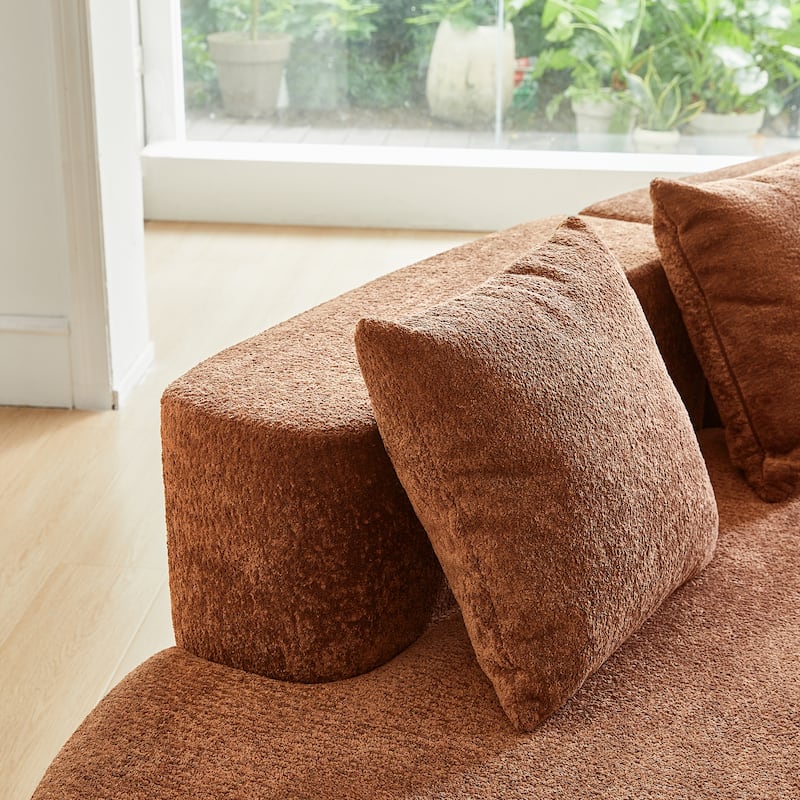 Curved Velvet Boneless Cloud Sofa with 3 Pillows, 5-Seater Modular Sectional Sofa, High-Density Foam Upholstered Sofa