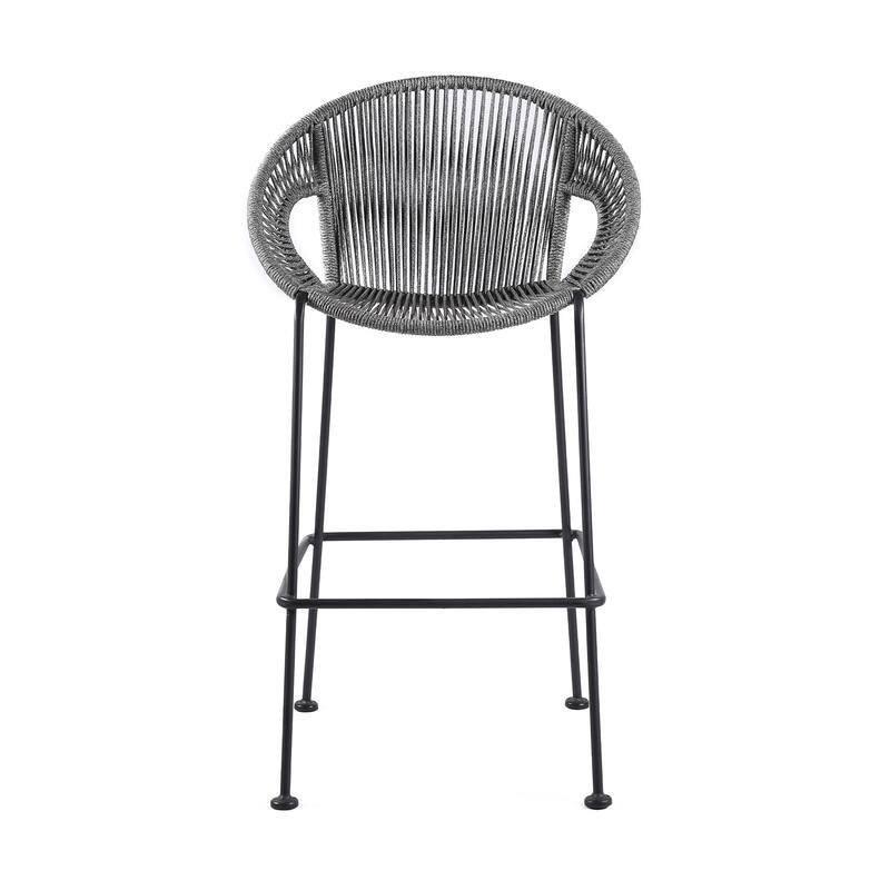 HomeRoots 40" Light Gray Metal Low back Outdoor Counter Height Bar chair with Footrest
