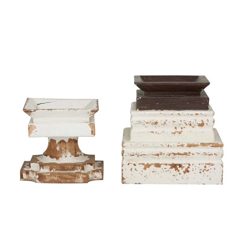 Wood Candle Holder - Set of 2 White - Roche River Decor - 7"W x 7"L x 7"H