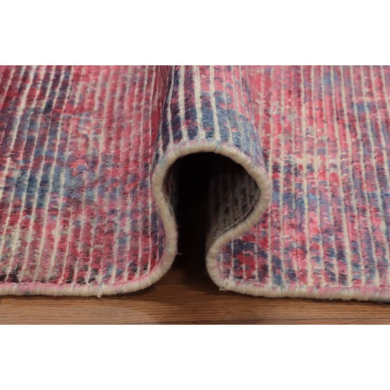 Hand Knotted Oriental Viscose Silk Carpet Modern Abstract Pink Abstract Area Rug - 7' 6'' X 5' 5''