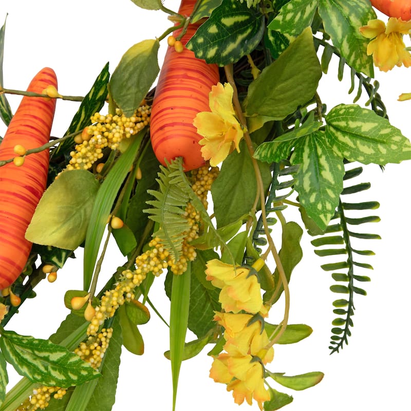 Carrot Berry Foliage Easter Floral Spring Wreath, Orange Yellow 22"