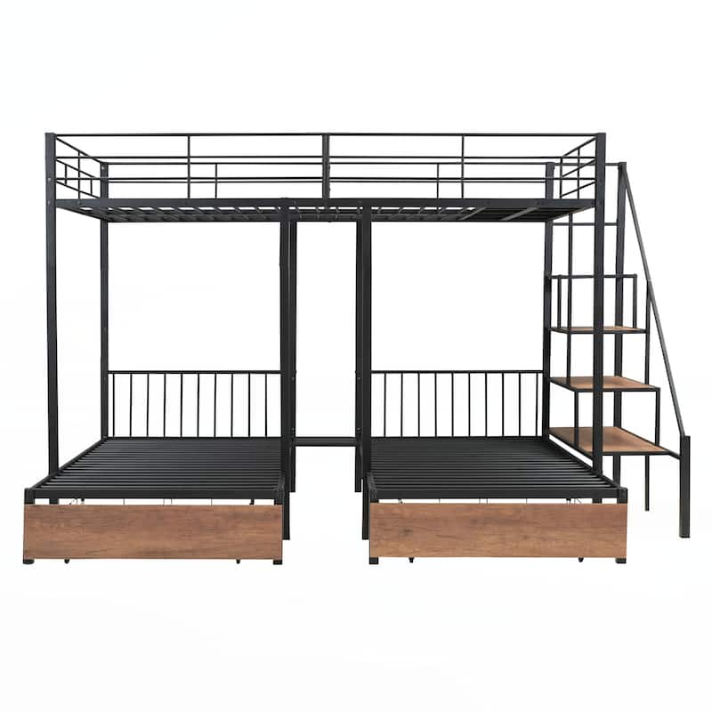 Full over Twin-Twin Triple bunk bed with drawers, Black