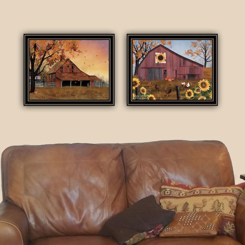 2-Piece Framed Wall Art Set - Apple Picking & Sunflower Quilt Barn, Black Frame