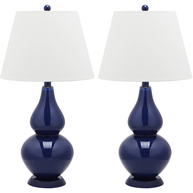 SAFAVIEH Lighting 27-inch Cybil Double Gourd Navy Table Lamp (Set of 2) - 14"x14"x26"